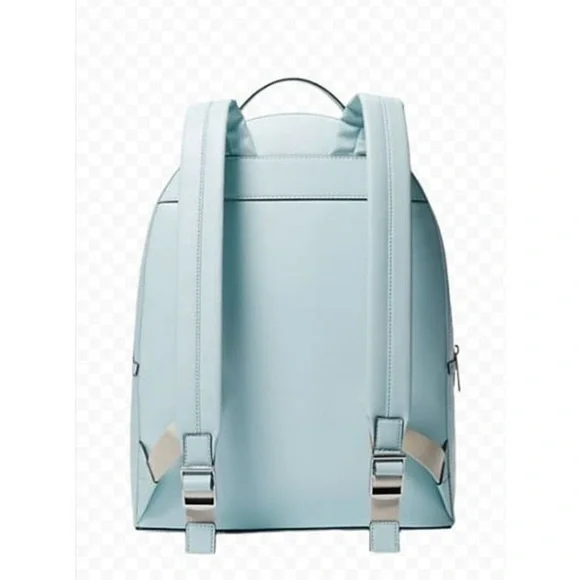 Michael Kors Sheila Large Woven Logo Nylon backpack Sky Blue Jacquard Laptop Bag - Picture 3 of 15